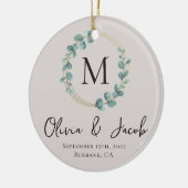Eukalyptus Monogram First Christmas Wedding Foto Keramik Ornament (Links)