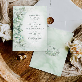 Eukalyptus monogram Sage Green Wedding Einladung