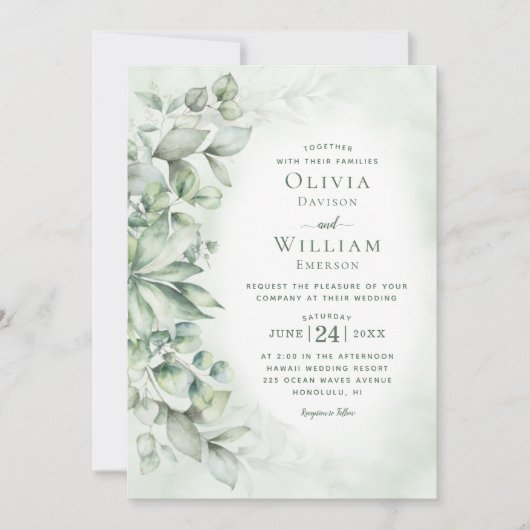 Eukalyptus monogram Sage Green Wedding Einladung (Vorderseite)