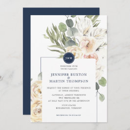 Eukalyptus Monogram Wedding Navy & Ivory Floral Einladung