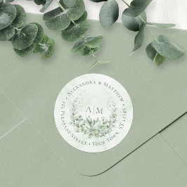 Eukalyptus Monogram WedelRound-Address-Label Runder Aufkleber