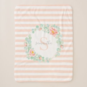 Eukalyptus-Monogramm-Blätter Blumenpfirsichstreife Sherpadecke