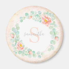 Eukalyptus-Monogramm-Blätter Peony Floral Peach Magnet