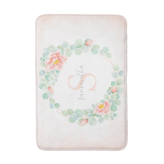 Eukalyptus-Monogramm-Blätter Pfirsichpfirsichpfirs Badematte (Vorderseite Vertikal)