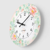 Eukalyptus-Monogramm-Blätter Pfirsichpfirsichpfirs Große Wanduhr (Winkel)