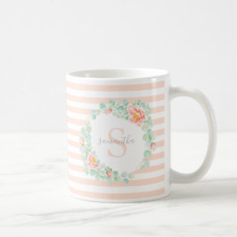 Eukalyptus-Monogramm-Blätter Pfirsichpfirsichpfirs Kaffeetasse