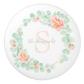 Eukalyptus-Monogramm-Blätter Pfirsichpfirsichpfirs Keramikknauf (Vorderseite)