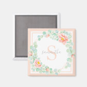 Eukalyptus-Monogramm-Blätter Pfirsichpfirsichpfirs Magnet (Vorderseite/Rückseite)