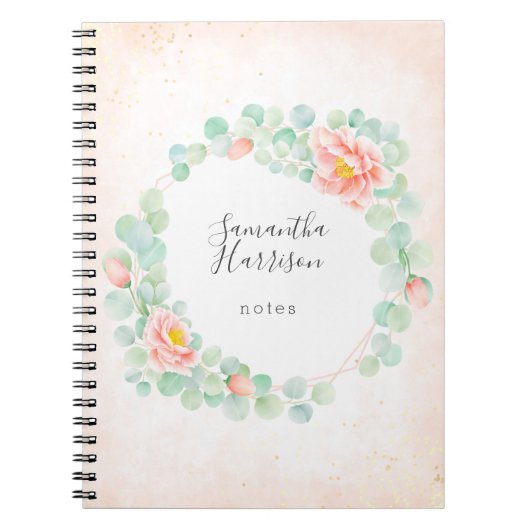 Eukalyptus-Monogramm-Blätter Pfirsichpfirsichpfirs Notizblock (Vorderseite)