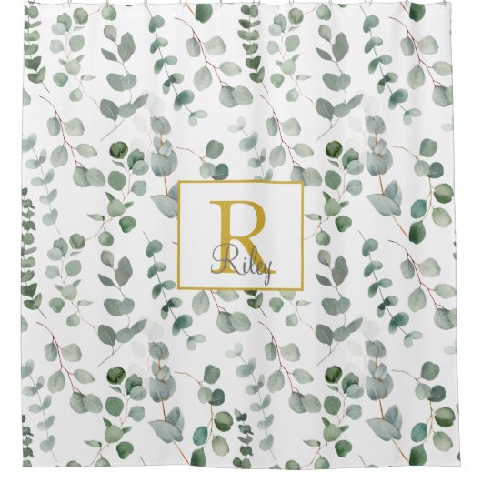 Eukalyptus-Monogramm Duschvorhang (Vorderseite)