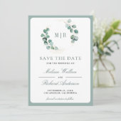 Eukalyptus-Monogramm-Fotocollage-Hochzeit  Save The Date (Stehend Vorderseite)