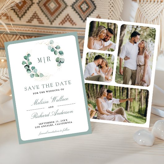 Eukalyptus-Monogramm-Fotocollage-Hochzeit  Save The Date