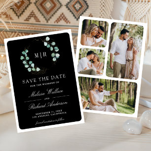 Eukalyptus-Monogramm-Fotocollage Schwarze Hochzeit Save The Date