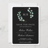 Eukalyptus-Monogramm-Fotocollage Schwarze Hochzeit Save The Date (Vorderseite)