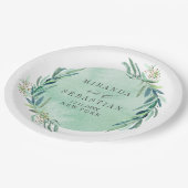 Eukalyptus-Monogramm-Hochzeit Pappteller (Schrägansicht)