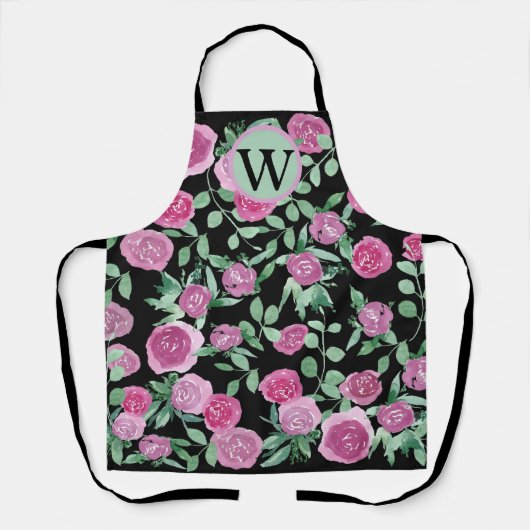 Eukalyptus-Monogramm-Rose Aquarellfarbdesign Schürze (Vorderseite)