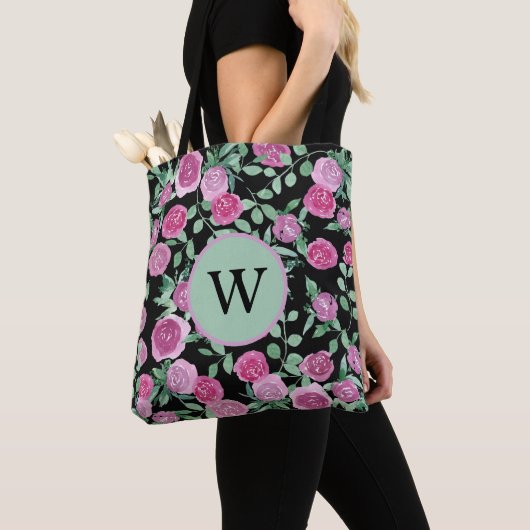 Eukalyptus-Monogramm-Rose Aquarellfarbdesign Tasche (Von Nahem)
