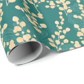 Eukalyptus-Muster aquamarin und Gold Geschenkpapier (Rolleneckpunkt)