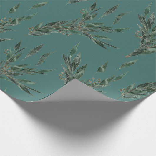Eukalyptus-Muster aquamarin und Gold Geschenkpapier (Ecke)