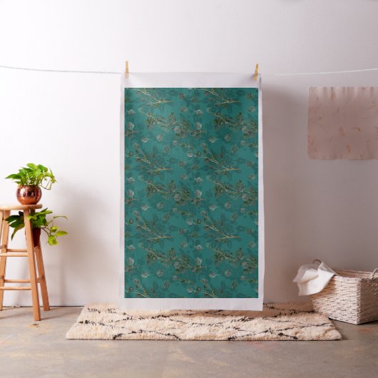 Eukalyptus-Muster aquamarin und Gold Stoff (Beispiel)