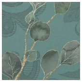 Eukalyptus-Muster aquamarin und Gold Stoff (Nahaufnahme)