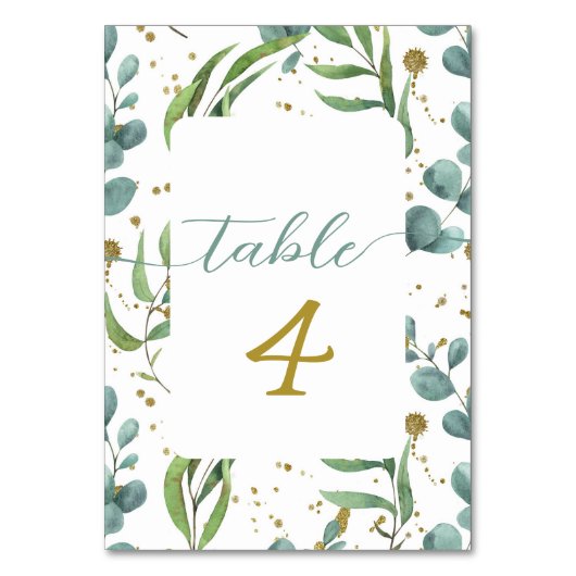 Eukalyptus-Muster Hochzeitsstiftung Tischnummer (Rückseite)