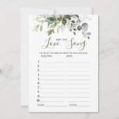 Eukalyptus Name dieser Liebe Song Bridal Game Card Einladung (Vorderseite)