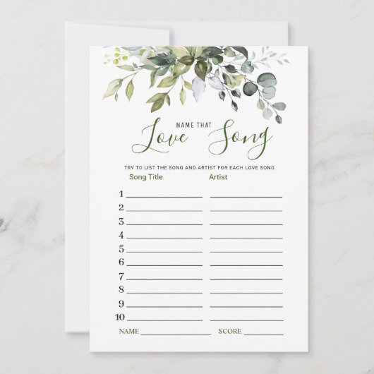 Eukalyptus Name dieser Liebe Song Bridal Game Card Einladung (Vorderseite)