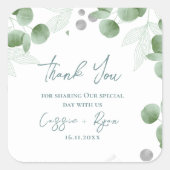 Eukalyptus Natur-inspiriert Hochzeit Danke Quadratischer Aufkleber (Vorderseite)