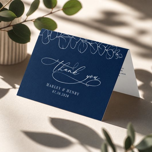 Eukalyptus Navy Blau Hochzeit Gefaltete Dankeschön