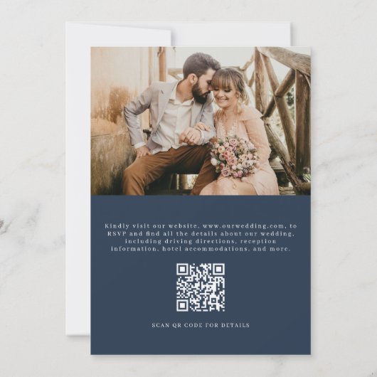 Eukalyptus Navy Blue QR Code Foto Hochzeit Einladung (Rückseite)