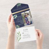 Eukalyptus Navy Blue Wedding All In One Einladung (Abreißen)