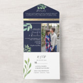 Eukalyptus Navy Blue Wedding All In One Einladung (Innen Boden)