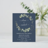 Eukalyptus Navy Blue Wedding Einladungen (Stehend Vorderseite)