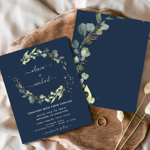 Eukalyptus Navy Blue Wedding Einladungen Flyer