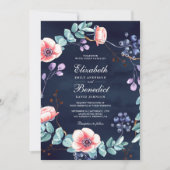 Eukalyptus Navy Blue Wedding lila White Anemones Einladung (Vorderseite)