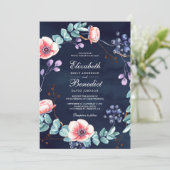 Eukalyptus Navy Blue Wedding lila White Anemones Einladung (Stehend Vorderseite)