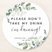 Eukalyptus Nehmen Sie bitte meinen Drink nicht ein Runder Pappuntersetzer (Vorderseite)