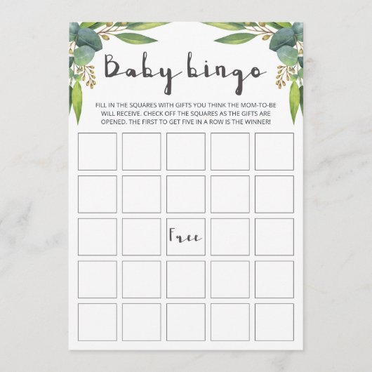 Eukalyptus-Neutral-Baby-Bingo-Karten (Vorderseite)