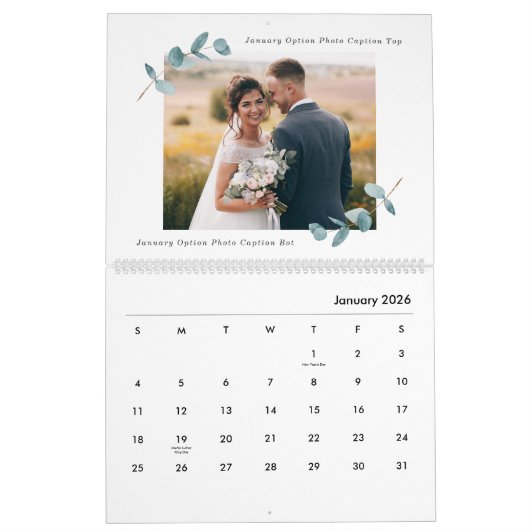 Eukalyptus Newlywed Wedding Fotografie Collage Kalender (Jan 2026)