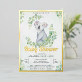 Eukalyptus Niedlich Koala Bear Baby Dusche Gold Folieneinladung (Stehend vorne)