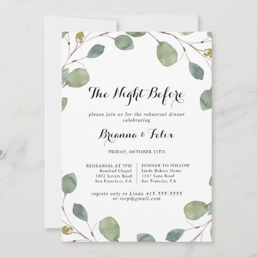 Eukalyptus Night Before Probe Dinner Einladung (Vorderseite)