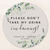 Eukalyptus nimm bitte mein Trinkpapier nicht. Runder Pappuntersetzer (Vorderseite)