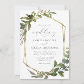 Eukalyptus-Olive-Goldrahmen-Hochzeit Einladung (Vorderseite)