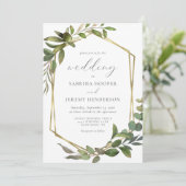 Eukalyptus-Olive-Goldrahmen-Hochzeit Einladung (Stehend Vorderseite)