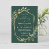 Eukalyptus Olive Greenery Gold Geo Emerald Green Einladung (Stehend Vorderseite)