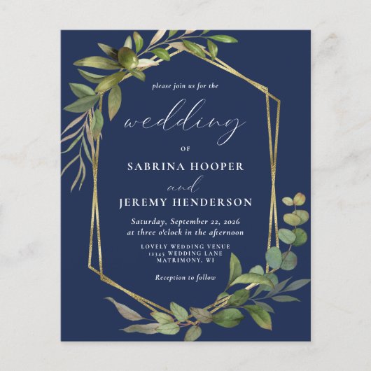 Eukalyptus Olive Greenery Navy Blue Wedding (Vorderseite)