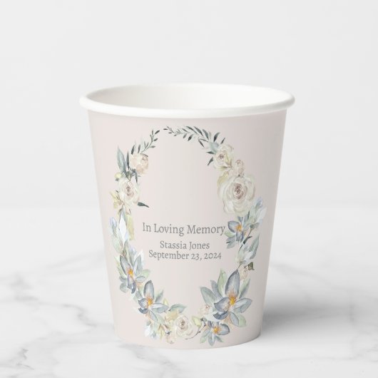 Eukalyptus Oval Wreath Beerdigung Paper Cup Pappbecher (Vorderseite)