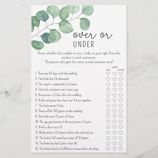 Eukalyptus - Over oder Under Brautparty (Vorderseite)