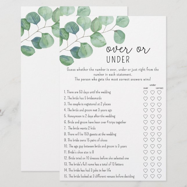 Eukalyptus - Over oder Under Brautparty (Vorne/Hinten)